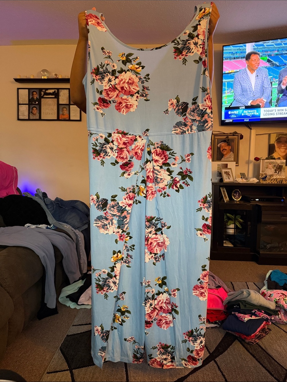 Light Blue Floral Maxi Dress - Sleeveless Summer pant suit